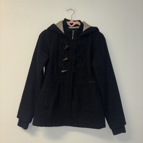 VTG Billabong Y2K Bomber Jacket Women Size Small Black Quilted Wool Chore Coat - Picture 1 of 9